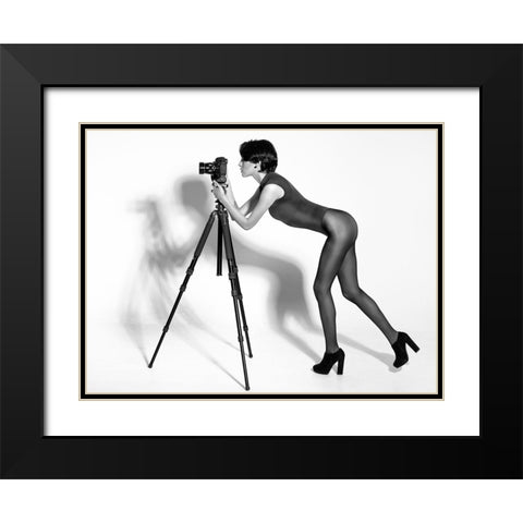 Curious Lady Black Modern Wood Framed Art Print with Double Matting by Tejada, Cesar