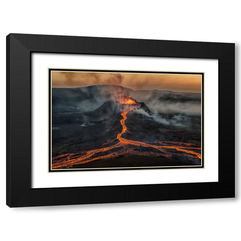 Volcano Eruption Black Modern Wood Framed Art Print with Double Matting by Bian, James