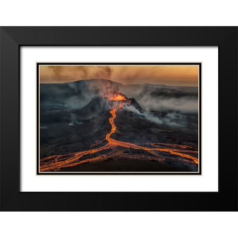 Volcano Eruption Black Modern Wood Framed Art Print with Double Matting by Bian, James