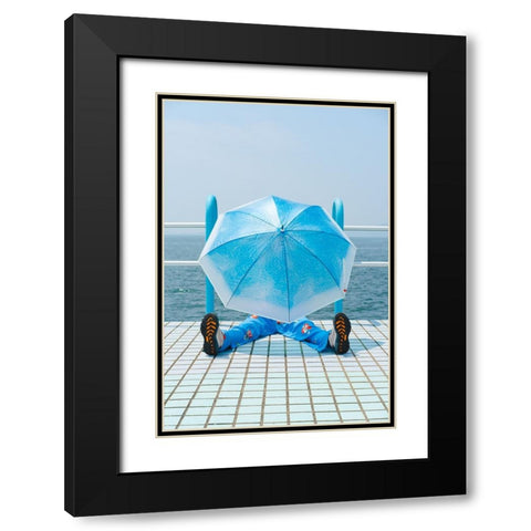 Blue Black Modern Wood Framed Art Print with Double Matting by Aoyama, Koichi