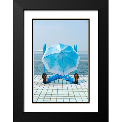 Blue Black Modern Wood Framed Art Print with Double Matting by Aoyama, Koichi