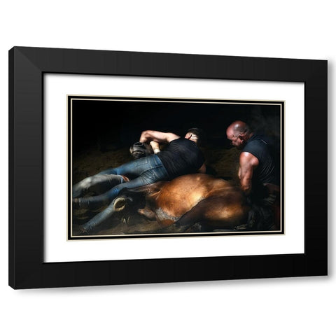 The Knock Down (A Rapa Das Bestas) Black Modern Wood Framed Art Print with Double Matting by Pascual Buye, Santiago
