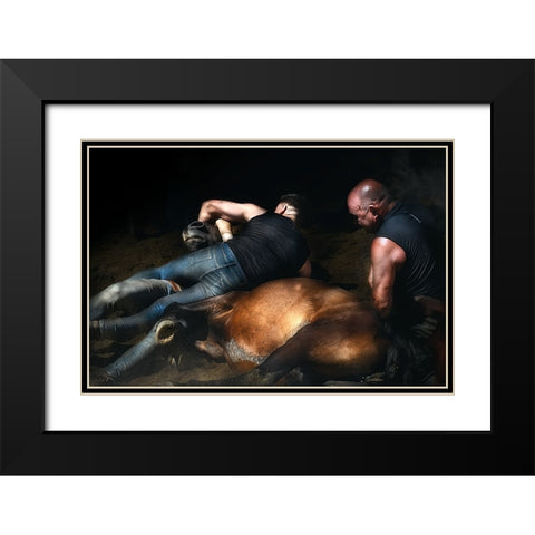 The Knock Down (A Rapa Das Bestas) Black Modern Wood Framed Art Print with Double Matting by Pascual Buye, Santiago