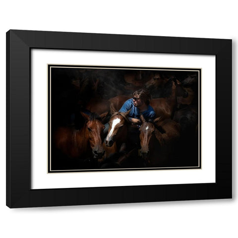 Aloitadores IV (A Rapa Das Bestas) Black Modern Wood Framed Art Print with Double Matting by Pascual Buye, Santiago