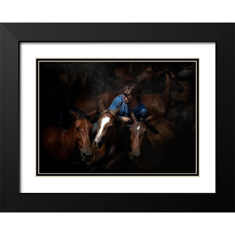 Aloitadores IV (A Rapa Das Bestas) Black Modern Wood Framed Art Print with Double Matting by Pascual Buye, Santiago