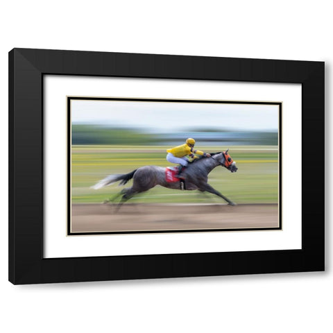 Horse Racing Black Modern Wood Framed Art Print with Double Matting by Little7