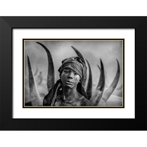 Boy Of Mundari, South Sudan Black Modern Wood Framed Art Print with Double Matting by Yosifov, Svetlin