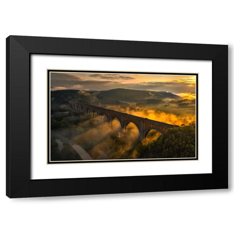 Viaduct Sunrise Black Modern Wood Framed Art Print with Double Matting by Rong, Herbert