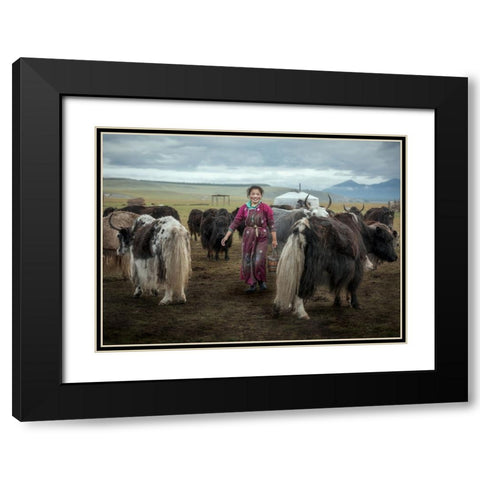 Happy Milking Black Modern Wood Framed Art Print with Double Matting by Ma, Frank