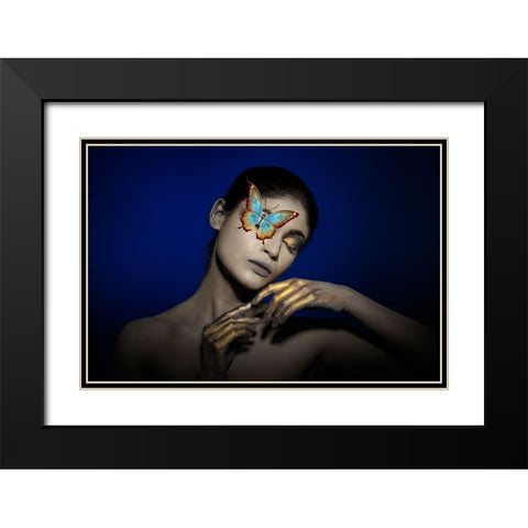 The Butterfly Girl Black Modern Wood Framed Art Print with Double Matting by Bhattacharyya, Partha