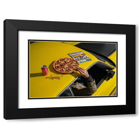 Pizza On Mustang Old School Black Modern Wood Framed Art Print with Double Matting by Hamedani, Ardalan