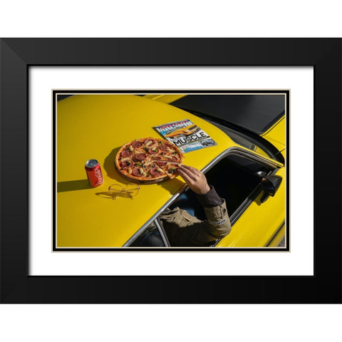 Pizza On Mustang Old School Black Modern Wood Framed Art Print with Double Matting by Hamedani, Ardalan