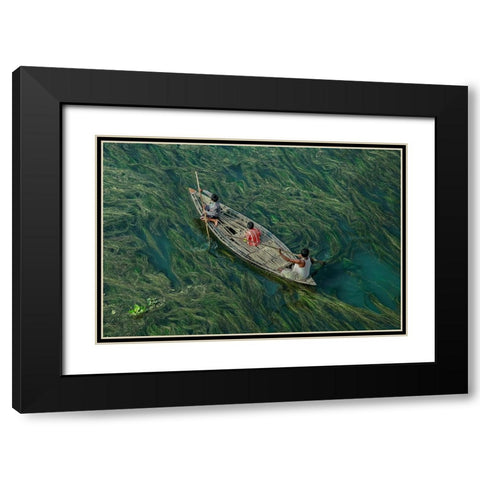 Crossing The Algae RIVer Black Modern Wood Framed Art Print with Double Matting by Amdad Hossain, Muhammad