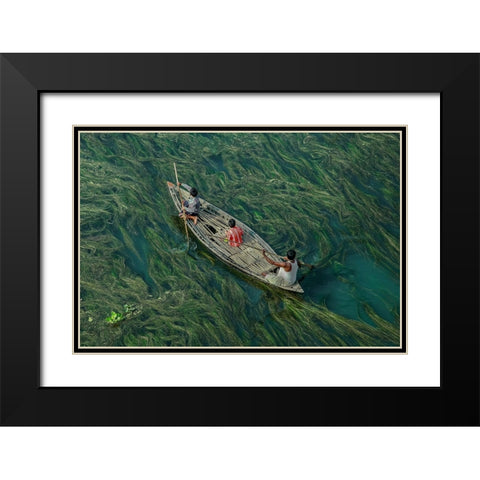 Crossing The Algae RIVer Black Modern Wood Framed Art Print with Double Matting by Amdad Hossain, Muhammad