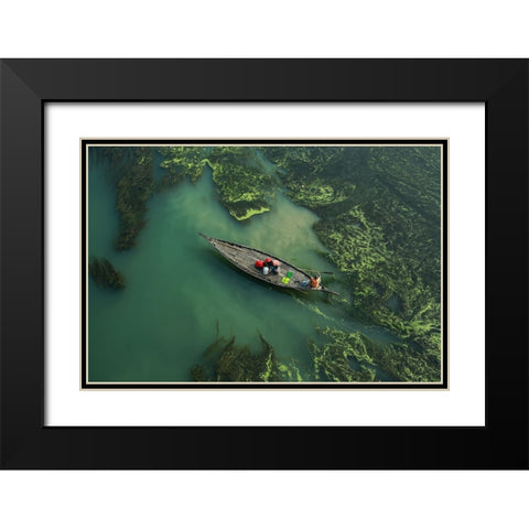 Crossing The Algae RIVer Black Modern Wood Framed Art Print with Double Matting by Amdad Hossain, Muhammad