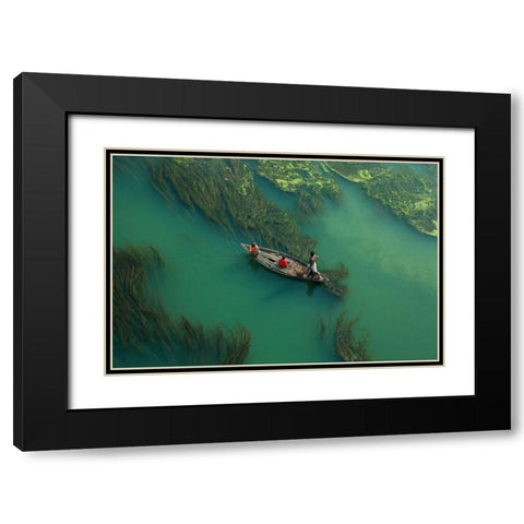 Cross The Algae RIVer Black Modern Wood Framed Art Print with Double Matting by Amdad Hossain, Muhammad