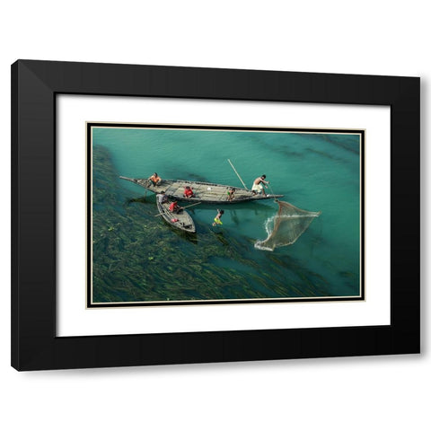 Fishing In The Algae RIVer Black Modern Wood Framed Art Print with Double Matting by Amdad Hossain, Muhammad