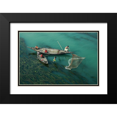 Fishing In The Algae RIVer Black Modern Wood Framed Art Print with Double Matting by Amdad Hossain, Muhammad