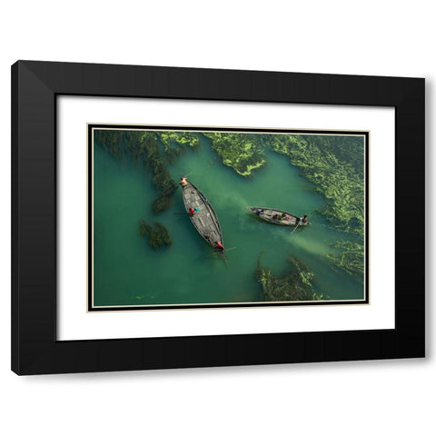 Crossing The Algae RIVer Black Modern Wood Framed Art Print with Double Matting by Amdad Hossain, Muhammad