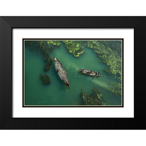 Crossing The Algae RIVer Black Modern Wood Framed Art Print with Double Matting by Amdad Hossain, Muhammad