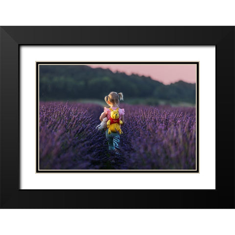 Winnie The Pooh Journey In The Lavender Sea Black Modern Wood Framed Art Print with Double Matting by Stepanov, Dmitry