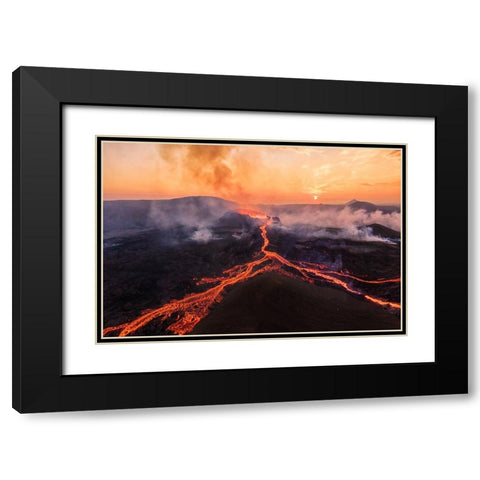 Fagradalsfjall Sunrise Black Modern Wood Framed Art Print with Double Matting by Bian, James