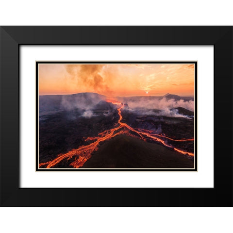 Fagradalsfjall Sunrise Black Modern Wood Framed Art Print with Double Matting by Bian, James