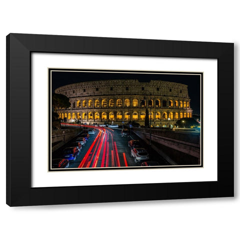 Colosseum At Night Black Modern Wood Framed Art Print with Double Matting by Kankava, Nino