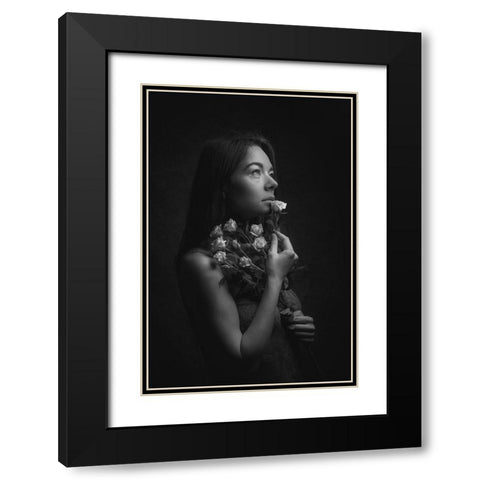 Roses Black Modern Wood Framed Art Print with Double Matting by Franke, Ruth
