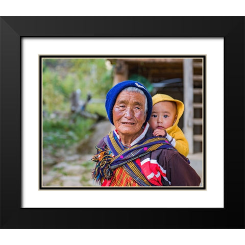 Grandma And Grandson Black Modern Wood Framed Art Print with Double Matting by Golani, Aharon