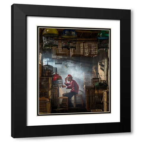 Bird Market Black Modern Wood Framed Art Print with Double Matting by Fifi, Magdalena