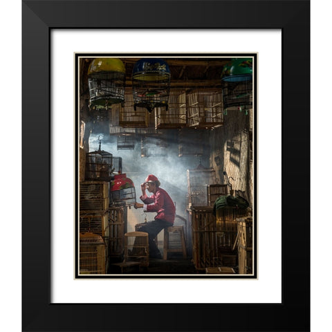 Bird Market Black Modern Wood Framed Art Print with Double Matting by Fifi, Magdalena