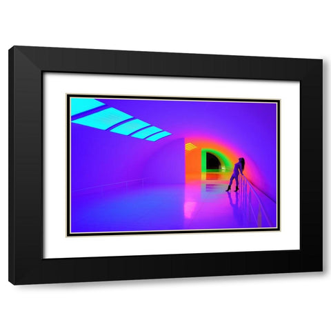 Charming Girl Black Modern Wood Framed Art Print with Double Matting by Chang, Jiangping