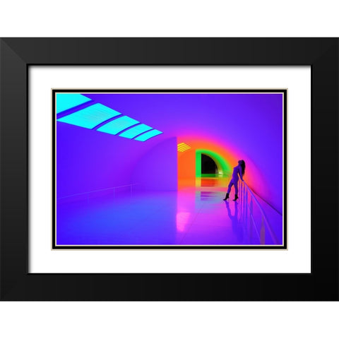 Charming Girl Black Modern Wood Framed Art Print with Double Matting by Chang, Jiangping