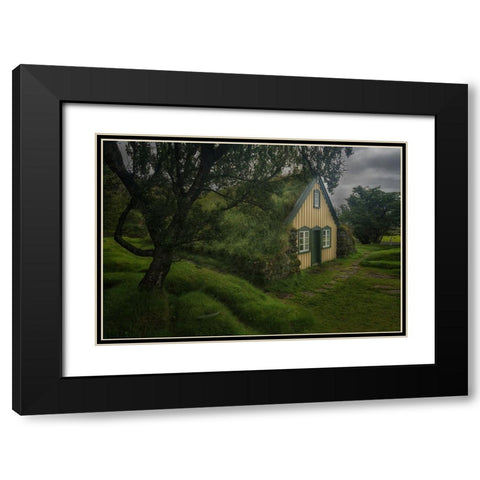 Hofskirkja Turf Church Black Modern Wood Framed Art Print with Double Matting by Db, Yy