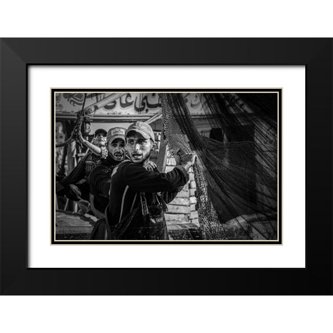 Fishermen Black Modern Wood Framed Art Print with Double Matting by Elsharma, Yasmin