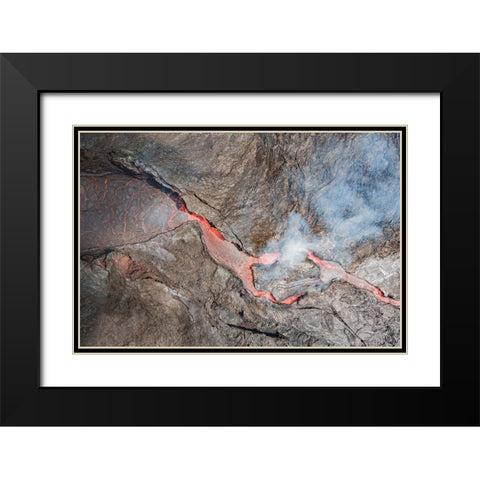 Fagradalsfjall Volcano Black Modern Wood Framed Art Print with Double Matting by Kravanja, Jure
