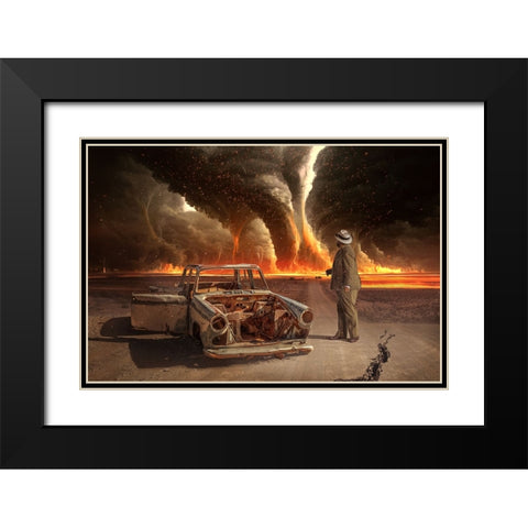 Firestorm Black Modern Wood Framed Art Print with Double Matting by Egger, Marcel