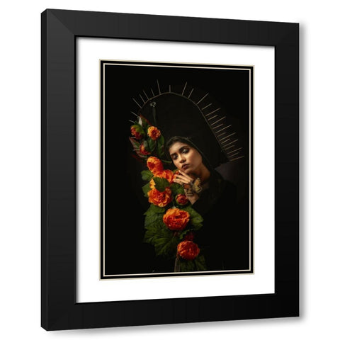 Flower Girl Black Modern Wood Framed Art Print with Double Matting by Mahapatra, Santanu