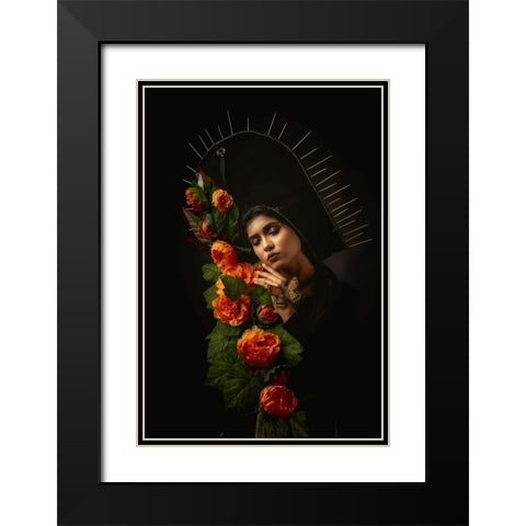 Flower Girl Black Modern Wood Framed Art Print with Double Matting by Mahapatra, Santanu