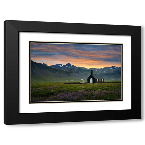Baoadakirkja - Summer Sunrise Black Modern Wood Framed Art Print with Double Matting by Kovar, Petr