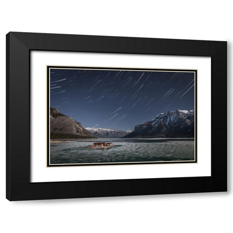 Lake Minnewanka Black Modern Wood Framed Art Print with Double Matting by Schaarschmidt, Christoph