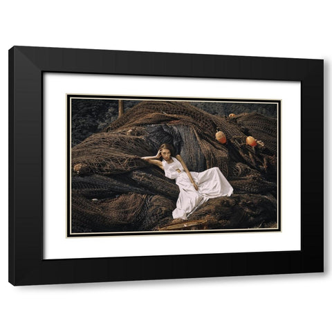 Aira Black Modern Wood Framed Art Print with Double Matting by Koiki