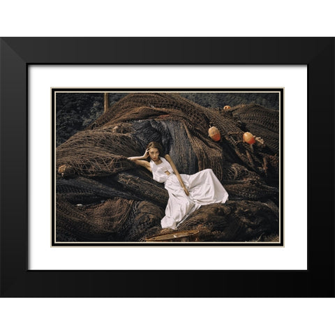 Aira Black Modern Wood Framed Art Print with Double Matting by Koiki
