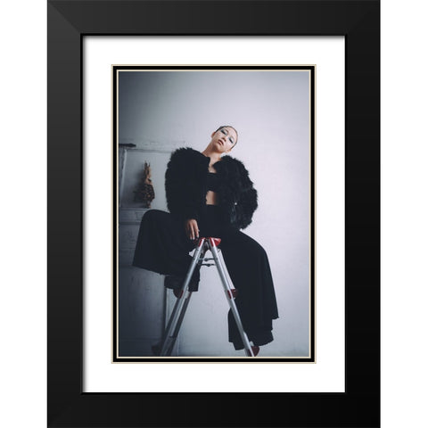 Oto Black Modern Wood Framed Art Print with Double Matting by H112O1
