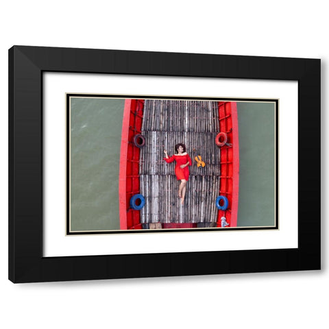 Red Black Modern Wood Framed Art Print with Double Matting by Khan Ronnie, Azim