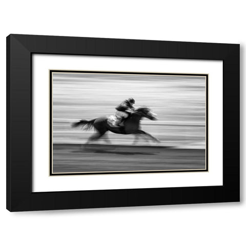 Horse Racing 5 Black Modern Wood Framed Art Print with Double Matting by Zhou, Steven