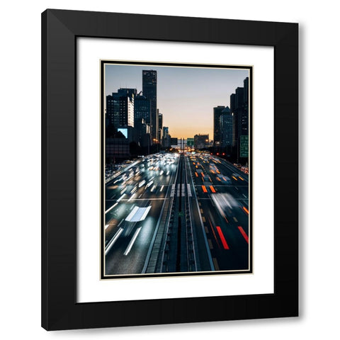 City At Dusk Black Modern Wood Framed Art Print with Double Matting by Jiaxingsong