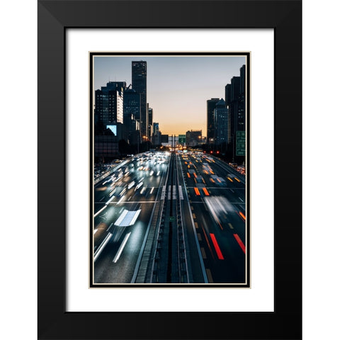City At Dusk Black Modern Wood Framed Art Print with Double Matting by Jiaxingsong