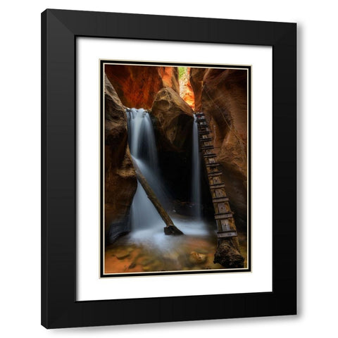 Waterfall Black Modern Wood Framed Art Print with Double Matting by Zhang, Johnny
